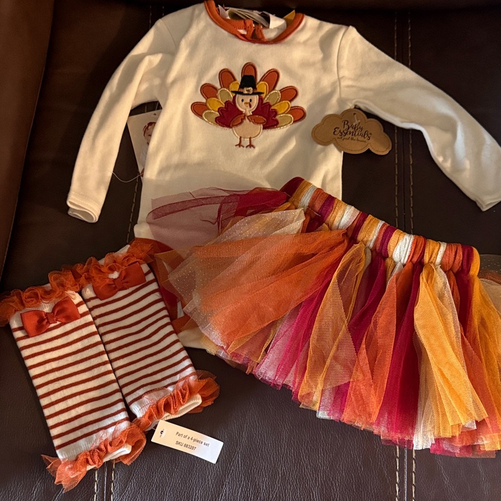 Bon Bebe Turkey Tutu Costume Set - White, Orange, Red